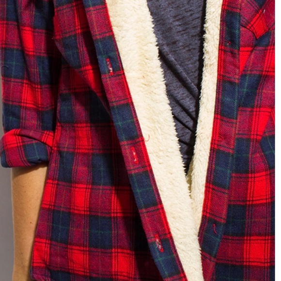Red & Blue Fleece Lined Plaid Button Down - Picture 6 of 8